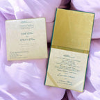 KL9015 Velvet Fabric Thick Luxury Wedding Card with 2 Printed Card Inserts, 1 Envelope and Acrylic Mirror with Couple Names - Kalash Cards