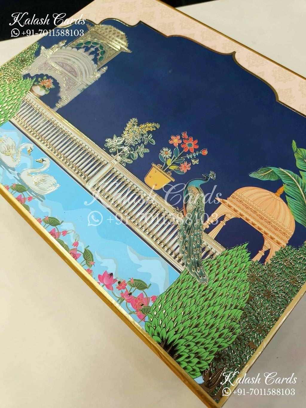 KL9016 Blue Pichwai Theme MDF Luxury Gift Box with 2 Printed Thick Cards (2 Jars 250gm each approx)