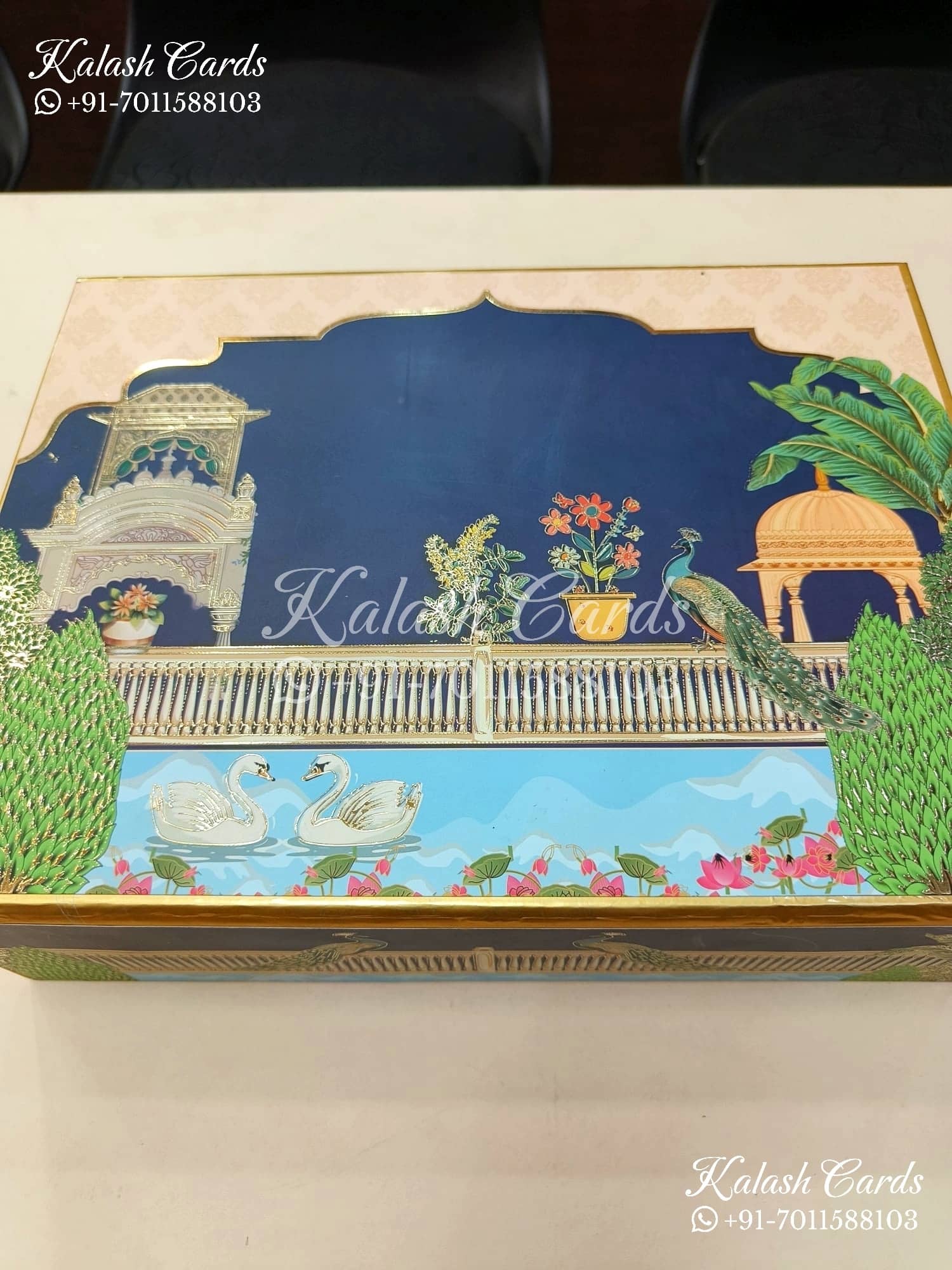 KL9016 Blue Pichwai Theme MDF Luxury Gift Box with 2 Printed Thick Cards (2 Jars 250gm each approx)