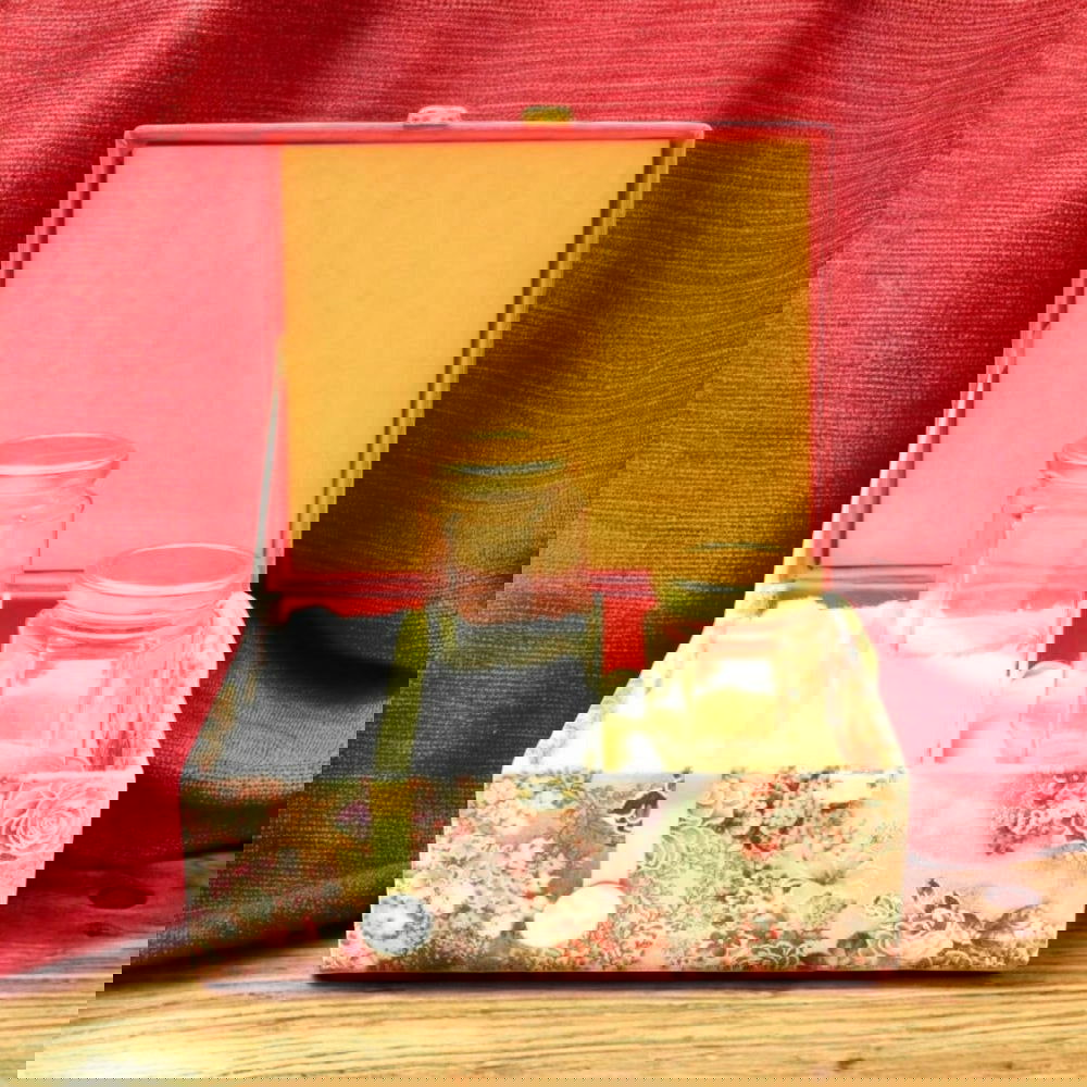 KL9016B Velvet Fabric MDF Dry Fruit Box with 2 Printed Card Inserts (2 Jars) - Kalash Cards