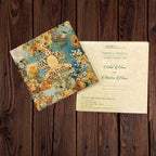 KL9016 Velvet Fabric Thick Luxury Wedding Card with 2 Card Inserts, 1 Envelope and Couple Initial Laser - Kalash Cards