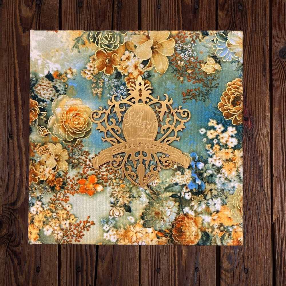 KL9016 Velvet Fabric Thick Luxury Wedding Card with 2 Card Inserts, 1 Envelope and Couple Initial Laser - Kalash Cards