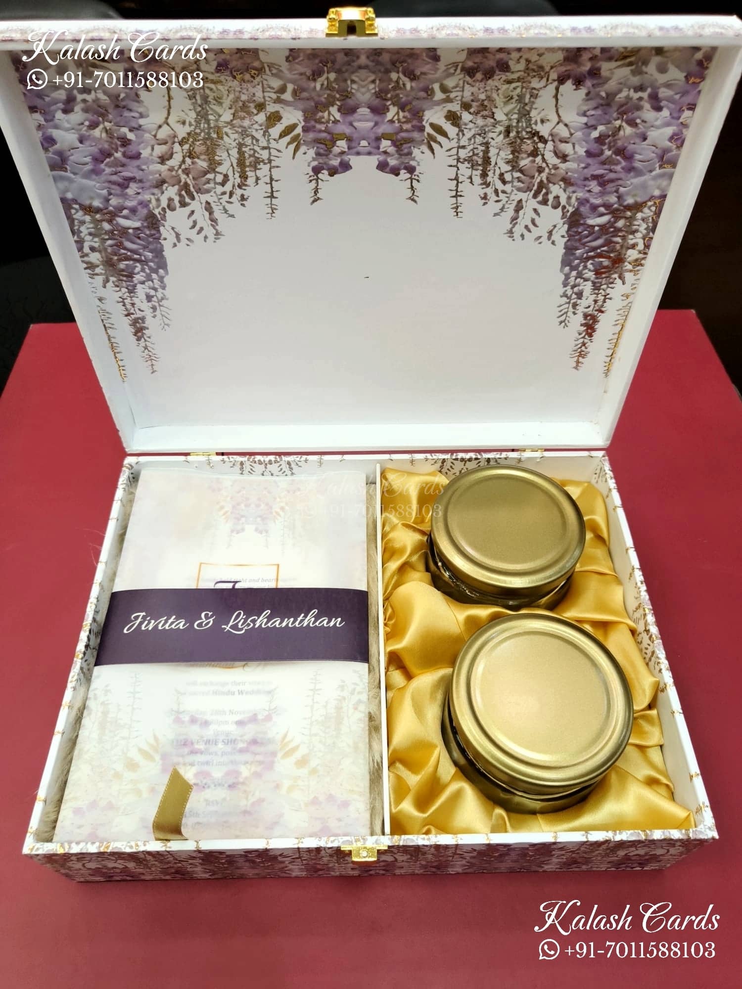 KL9017 Floral Design MDF Luxury Gift Box with 2 Page Translucent Cover Card & Matching Carry Bag (2 Jars 250gm each approx)