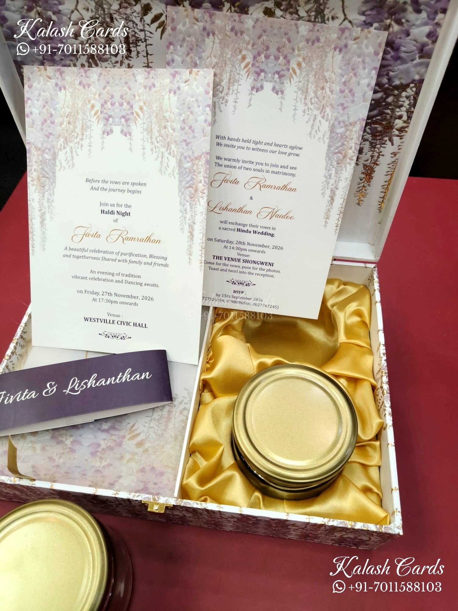 KL9017 Floral Design MDF Luxury Gift Box with 2 Page Translucent Cover Card & Matching Carry Bag (2 Jars 250gm each approx)