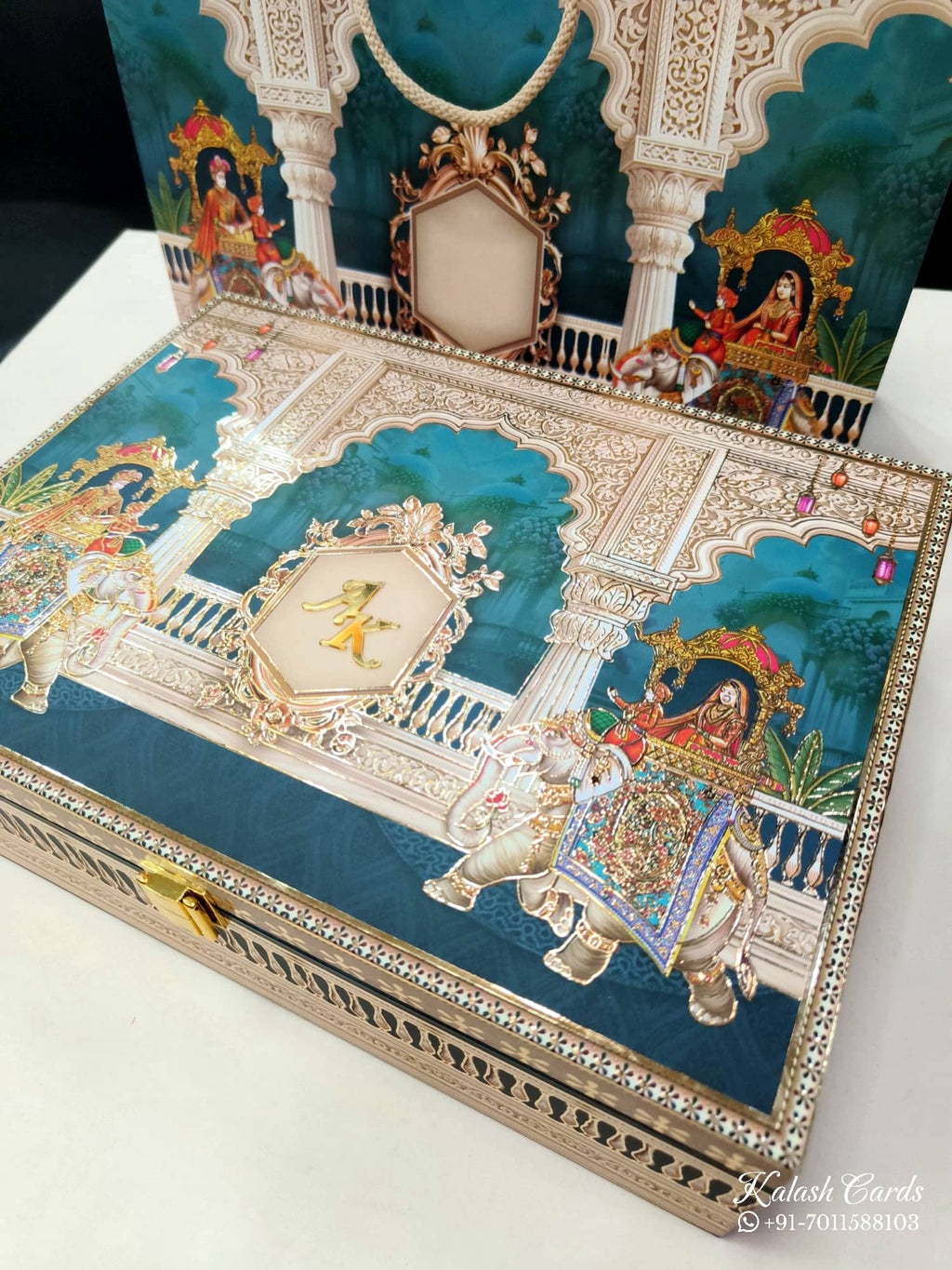 KL9018 Exclusive Elephant Design MDF Luxury Gift Box with Matching Carry Bag & 2 Golden Border Thick Card (2 Jars 250gm each approx)