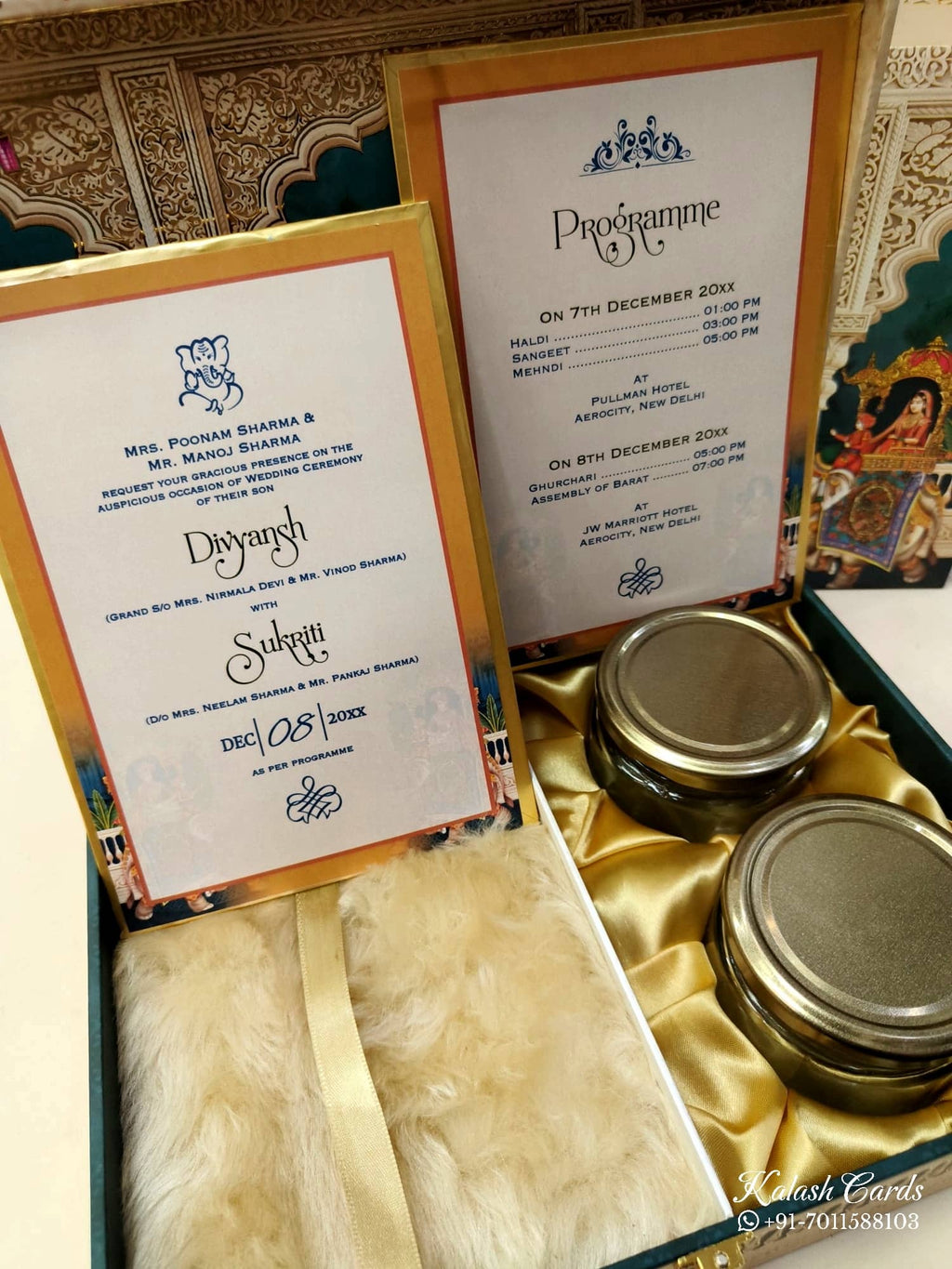 KL9018 Exclusive Elephant Design MDF Luxury Gift Box with Matching Carry Bag & 2 Golden Border Thick Card (2 Jars 250gm each approx)