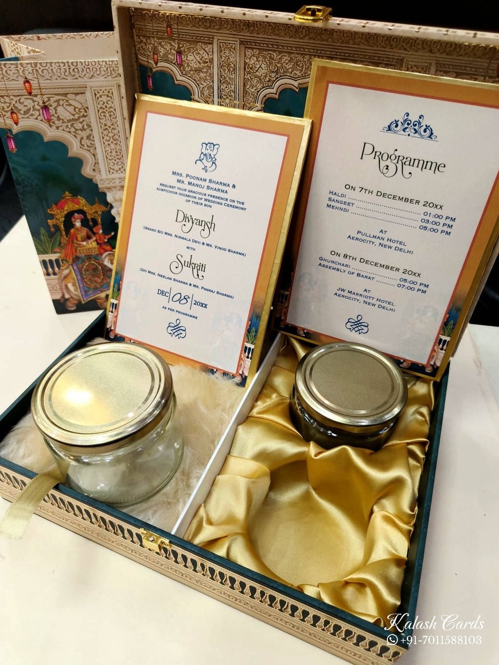 KL9018 Exclusive Elephant Design MDF Luxury Gift Box with Matching Carry Bag & 2 Golden Border Thick Card (2 Jars 250gm each approx)