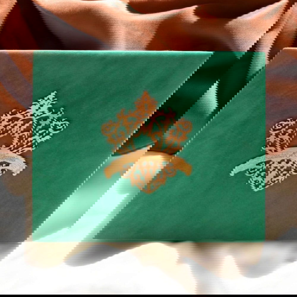 KL9018B Sea Green Velvet Fabric MDF Dry Fruit Box with 2 Printed Card Inserts (2 Jars) - Kalash Cards