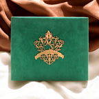 KL9018B Sea Green Velvet Fabric MDF Dry Fruit Box with 2 Printed Card Inserts (2 Jars) - Kalash Cards