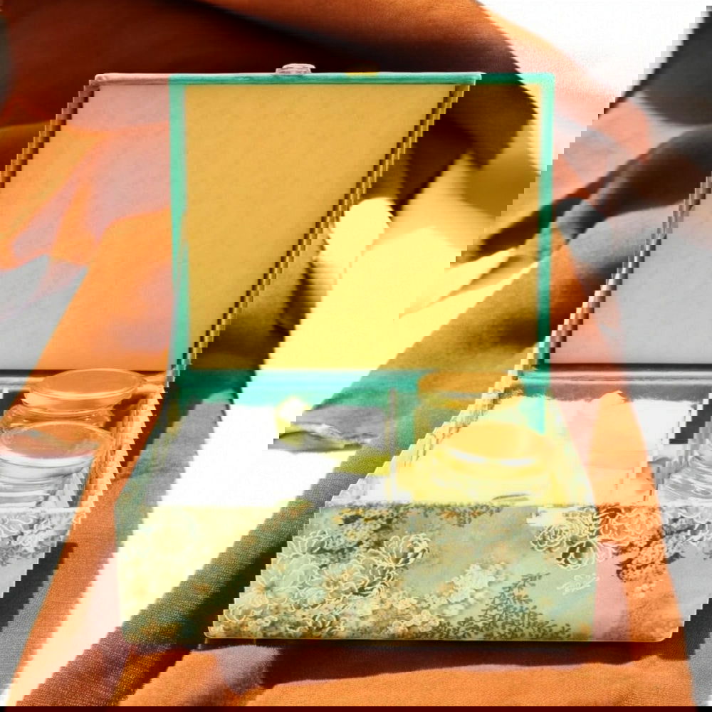 KL9018B Sea Green Velvet Fabric MDF Dry Fruit Box with 2 Printed Card Inserts (2 Jars) - Kalash Cards