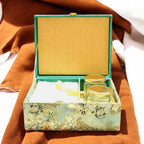 KL9018B Sea Green Velvet Fabric MDF Dry Fruit Box with 2 Printed Card Inserts (2 Jars) - Kalash Cards