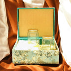 KL9018B Sea Green Velvet Fabric MDF Dry Fruit Box with 2 Printed Card Inserts (2 Jars) - Kalash Cards