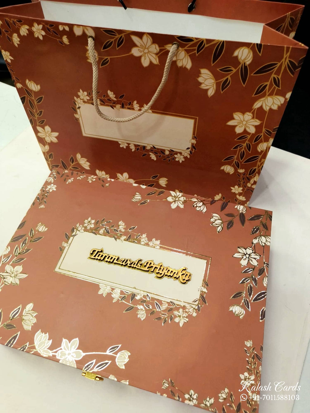 KL9020 Exclusive Floral Design MDF Luxury Gift Box with Matching Carry Bag & 2 Golden Border Thick Card (2 Jars 250gm each approx)