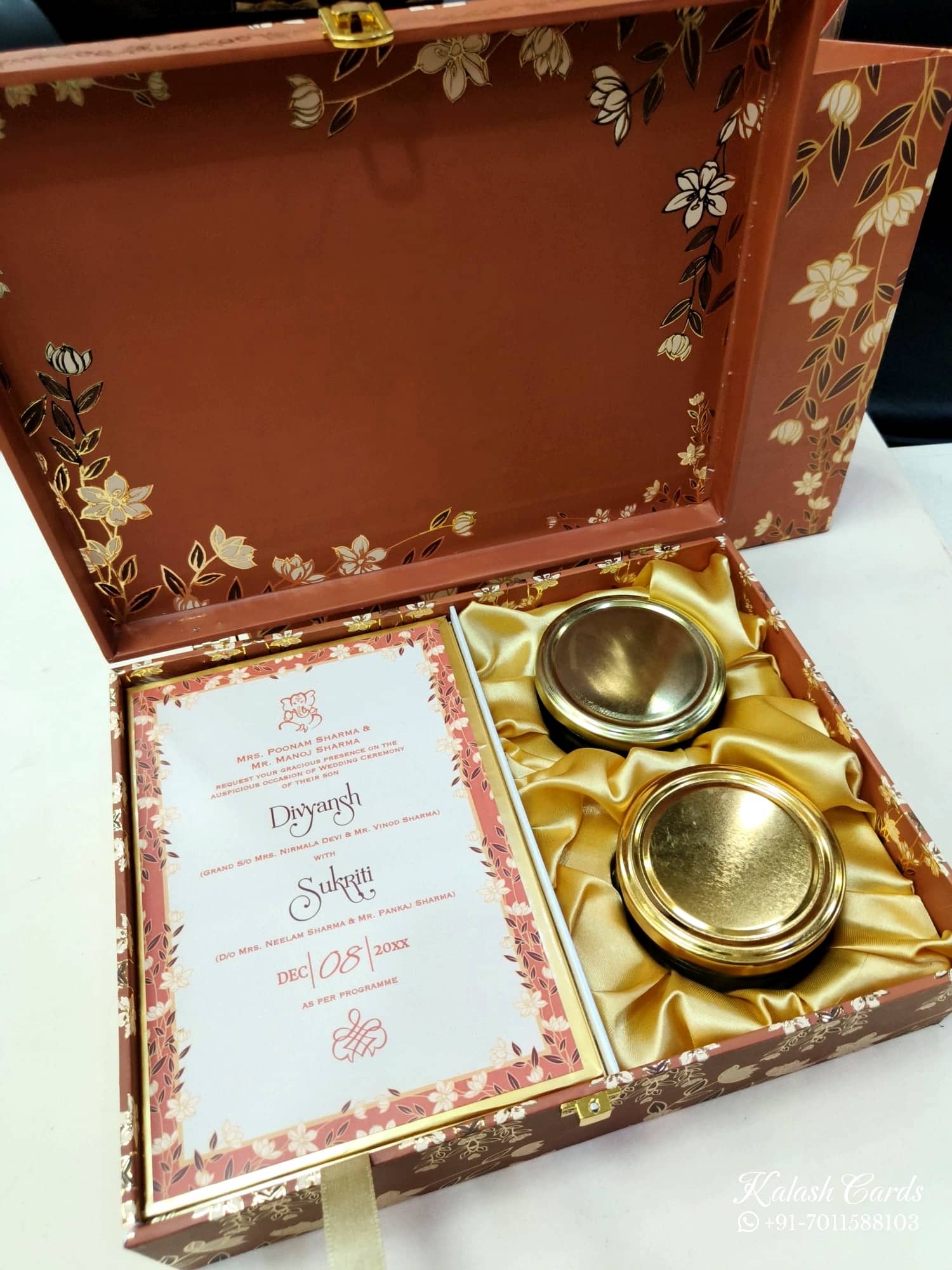 KL9020 Exclusive Floral Design MDF Luxury Gift Box with Matching Carry Bag & 2 Golden Border Thick Card (2 Jars 250gm each approx)
