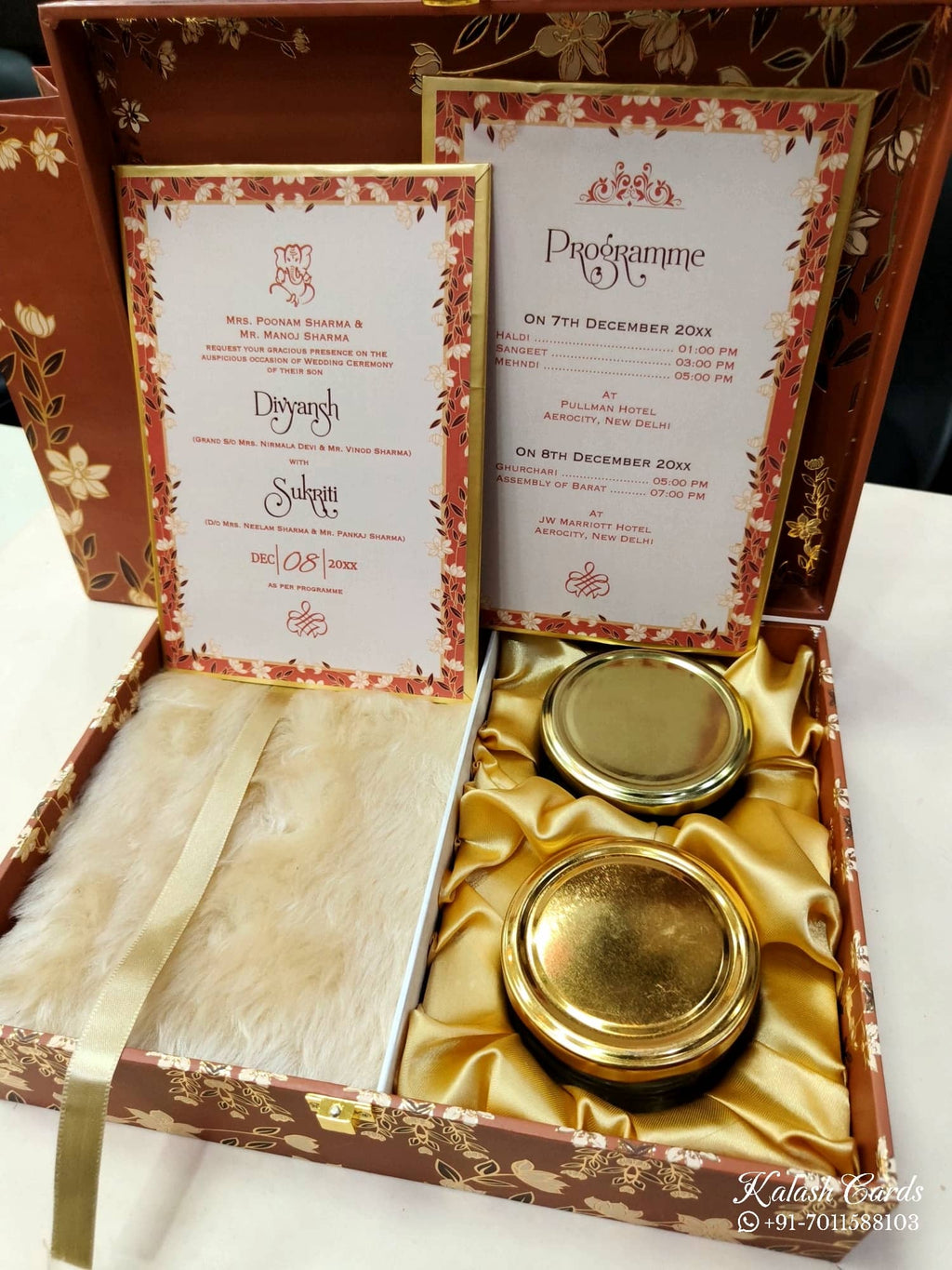 KL9020 Exclusive Floral Design MDF Luxury Gift Box with Matching Carry Bag & 2 Golden Border Thick Card (2 Jars 250gm each approx)