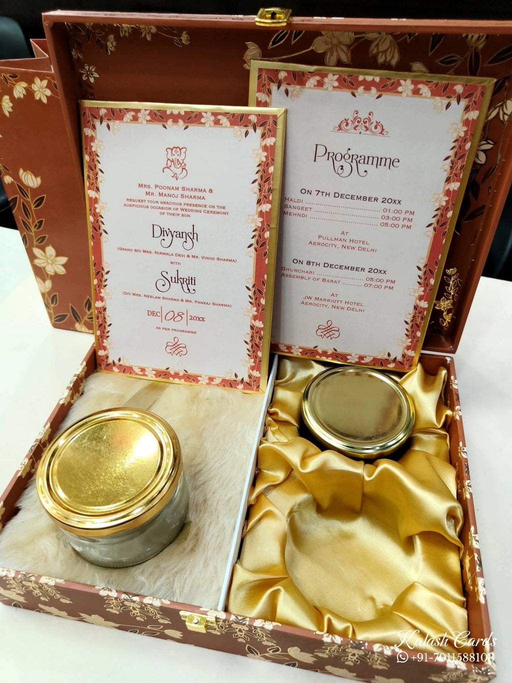 KL9020 Exclusive Floral Design MDF Luxury Gift Box with Matching Carry Bag & 2 Golden Border Thick Card (2 Jars 250gm each approx)