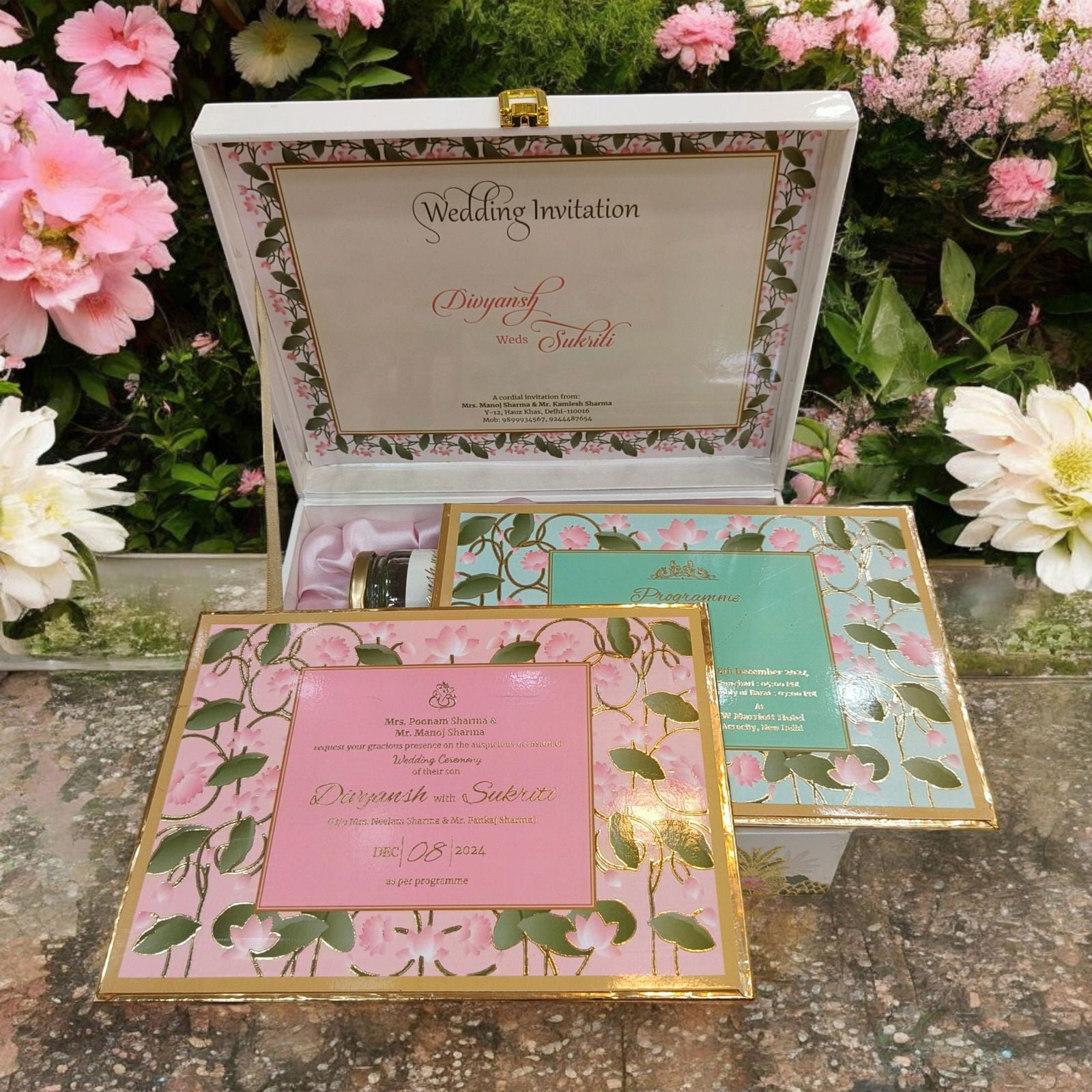 KL9020B Elephant Design Luxury MDF Gift Box with 2 Foil Print Inserts (4 Jars) - Kalash Cards