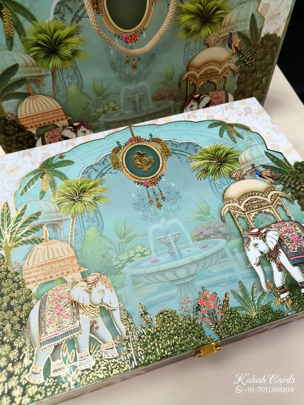 KL9021 Exclusive Elephant Design MDF Luxury Gift Box with Matching Carry Bag & 2 Golden Border Thick Card (2 Jars 250gm each approx)