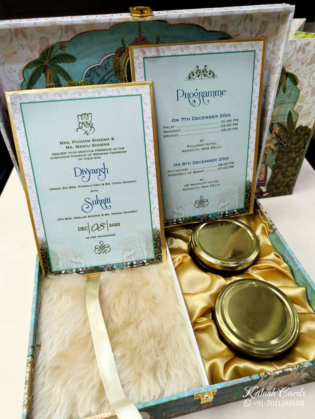 KL9021 Exclusive Elephant Design MDF Luxury Gift Box with Matching Carry Bag & 2 Golden Border Thick Card (2 Jars 250gm each approx)