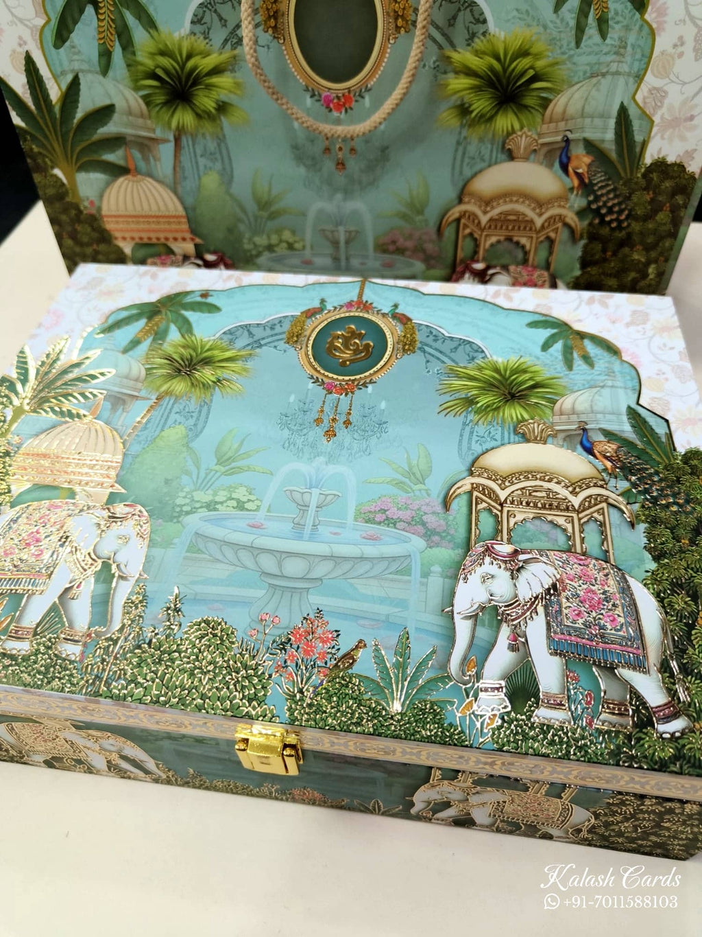 KL9021 Exclusive Elephant Design MDF Luxury Gift Box with Matching Carry Bag & 2 Golden Border Thick Card (2 Jars 250gm each approx)