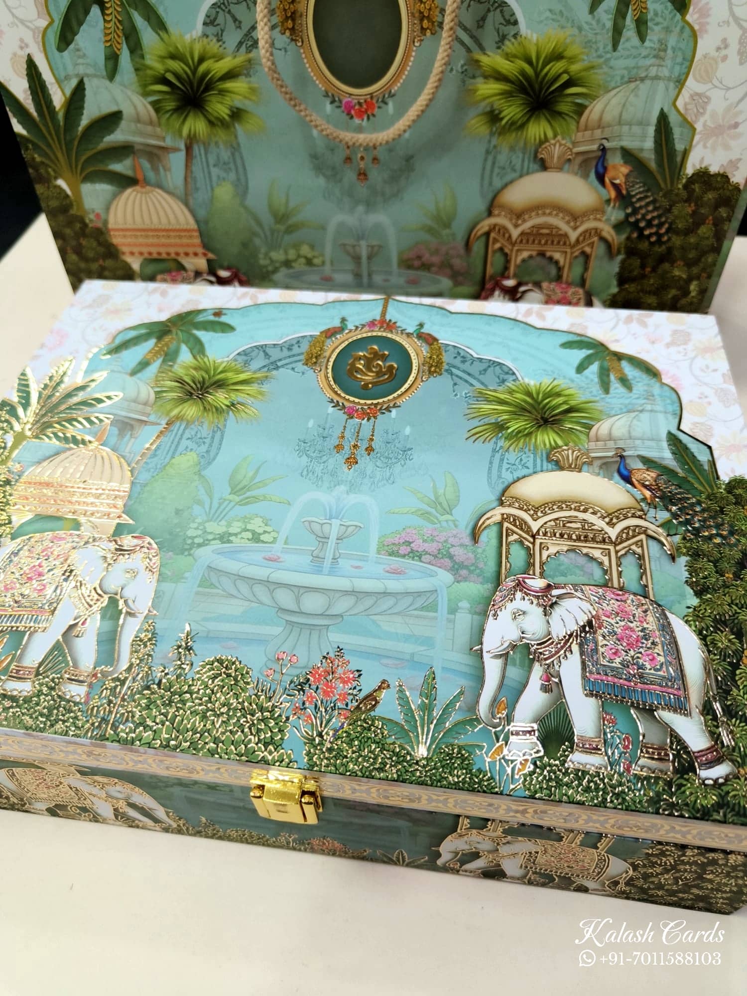 KL9021 Exclusive Elephant Design MDF Luxury Gift Box with Matching Carry Bag & 2 Golden Border Thick Card (2 Jars 250gm each approx)