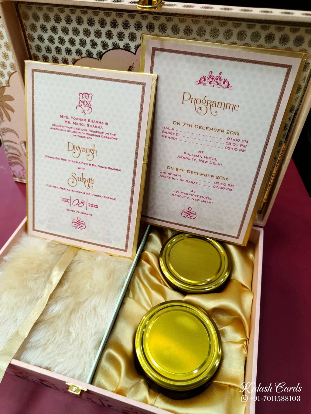 KL9022 Exclusive Radha Krishna Design MDF Luxury Gift Box with Matching Carry Bag & 2 Golden Border Thick Card (2 Jars 250gm each approx)