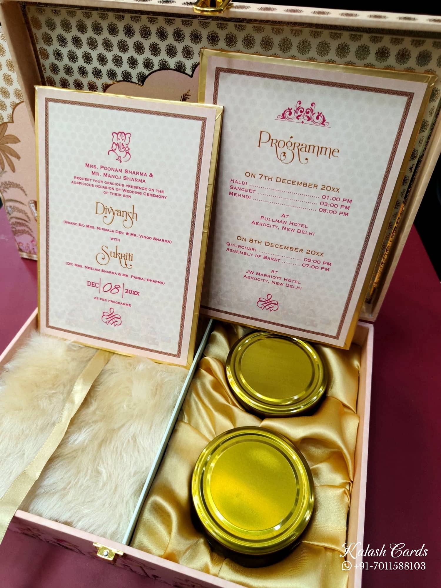 KL9022 Exclusive Radha Krishna Design MDF Luxury Gift Box with Matching Carry Bag & 2 Golden Border Thick Card (2 Jars 250gm each approx)