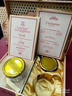 KL9022 Exclusive Radha Krishna Design MDF Luxury Gift Box with Matching Carry Bag & 2 Golden Border Thick Card (2 Jars 250gm each approx)