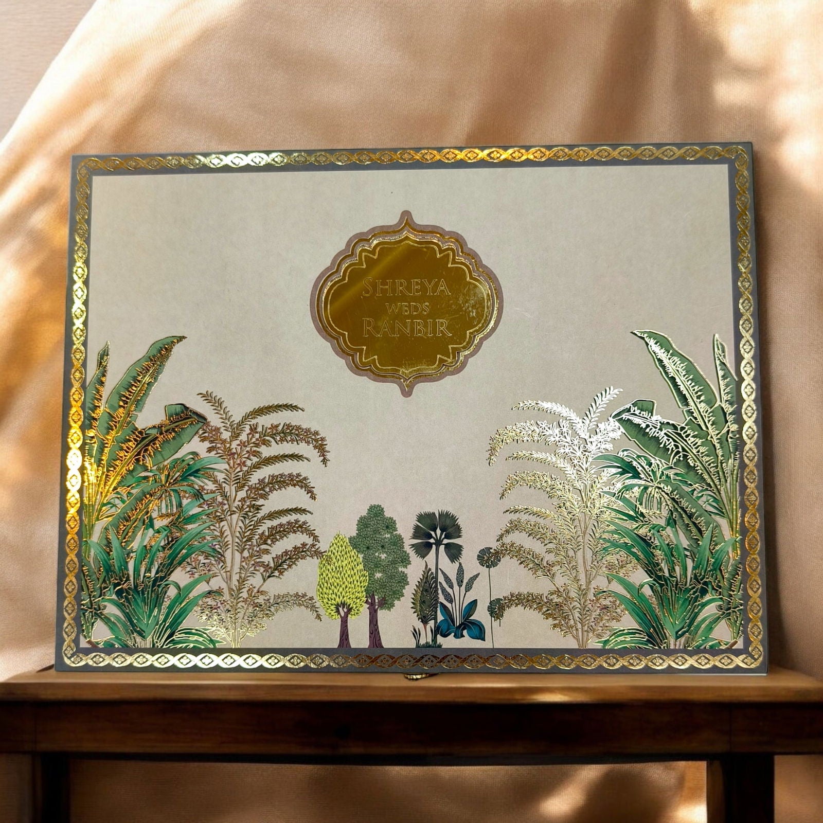 KL9022B Floral Design Luxury MDF Wedding Gift Box with 2 Printed Card Inserts and Sweets Section Tray - Kalash Cards