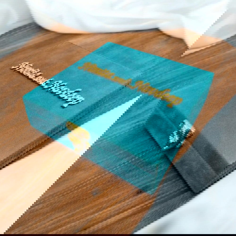 KL9024B Small Velvet Fabric MDF Wedding Invitation Box Card with Top Customised Laser - Kalash Cards