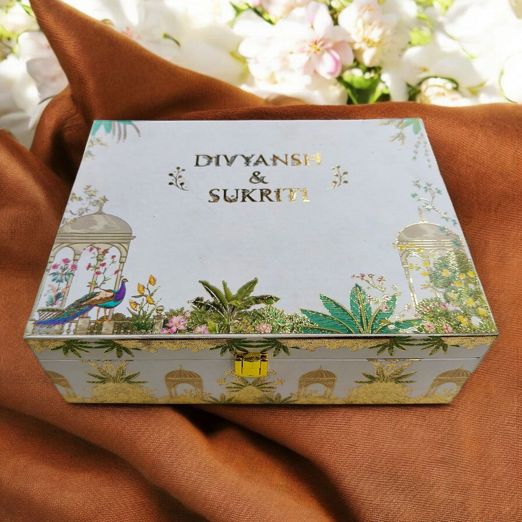 KL9029B Royal Palace Design Luxury MDF Gift Box with 2 Foil Print Inserts Translucent Cover Card (2 Jars) - Kalash Cards