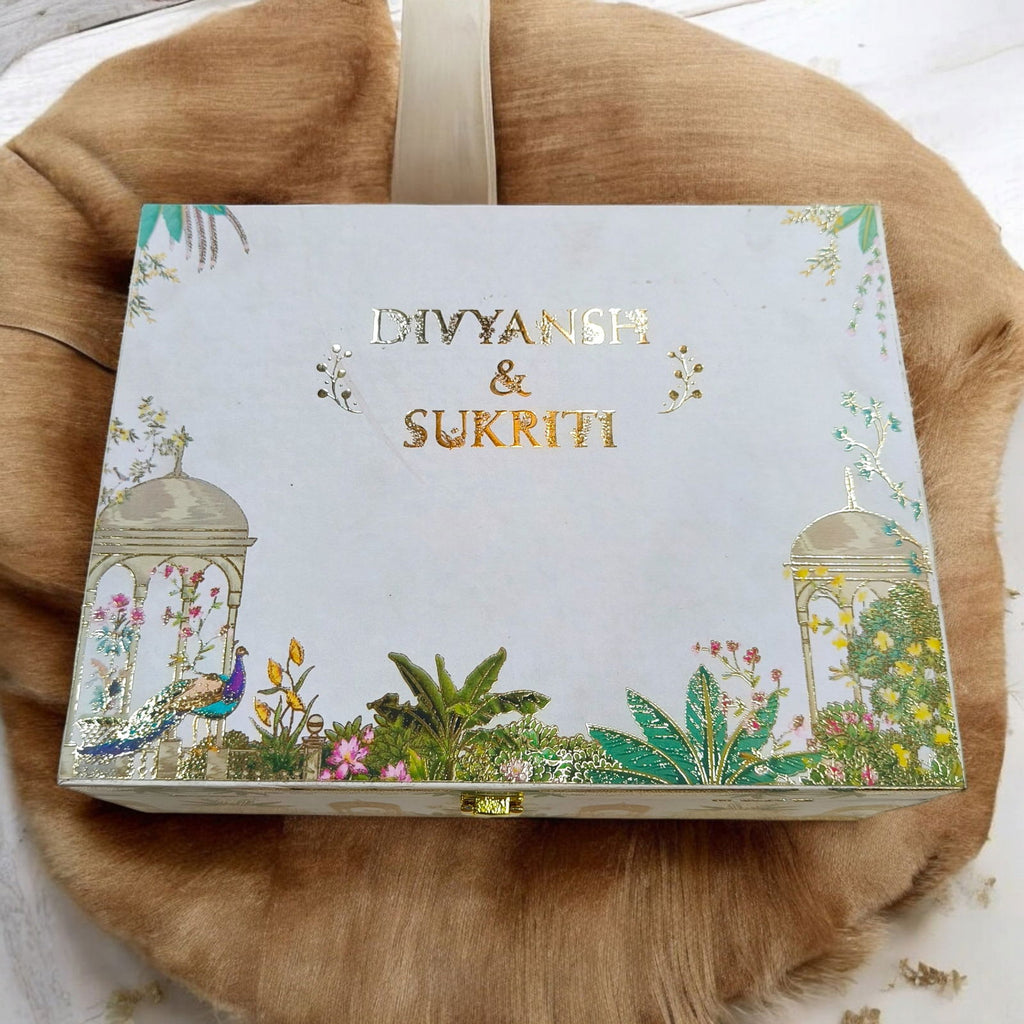 KL9029B Royal Palace Design Luxury MDF Gift Box with 2 Foil Print Inserts Translucent Cover Card (2 Jars) - Kalash Cards