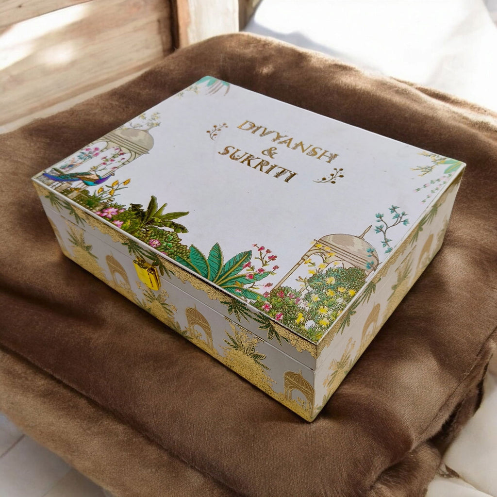 KL9029B Royal Palace Design Luxury MDF Gift Box with 2 Foil Print Inserts Translucent Cover Card (2 Jars) - Kalash Cards