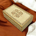 KL9031B Exclusive Gold Foil Floral Design MDF Dry Fruit Wedding Gift Box with 2 Printed Card Inserts (2 Jars) - Kalash Cards