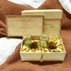 KL9031B Exclusive Gold Foil Floral Design MDF Dry Fruit Wedding Gift Box with 2 Printed Card Inserts (2 Jars) - Kalash Cards