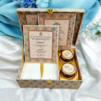 KL9033B Traditional Peacock Design Luxury MDF Gift Box with 2 Foil Printed Inserts (2 Jars) - Kalash Cards