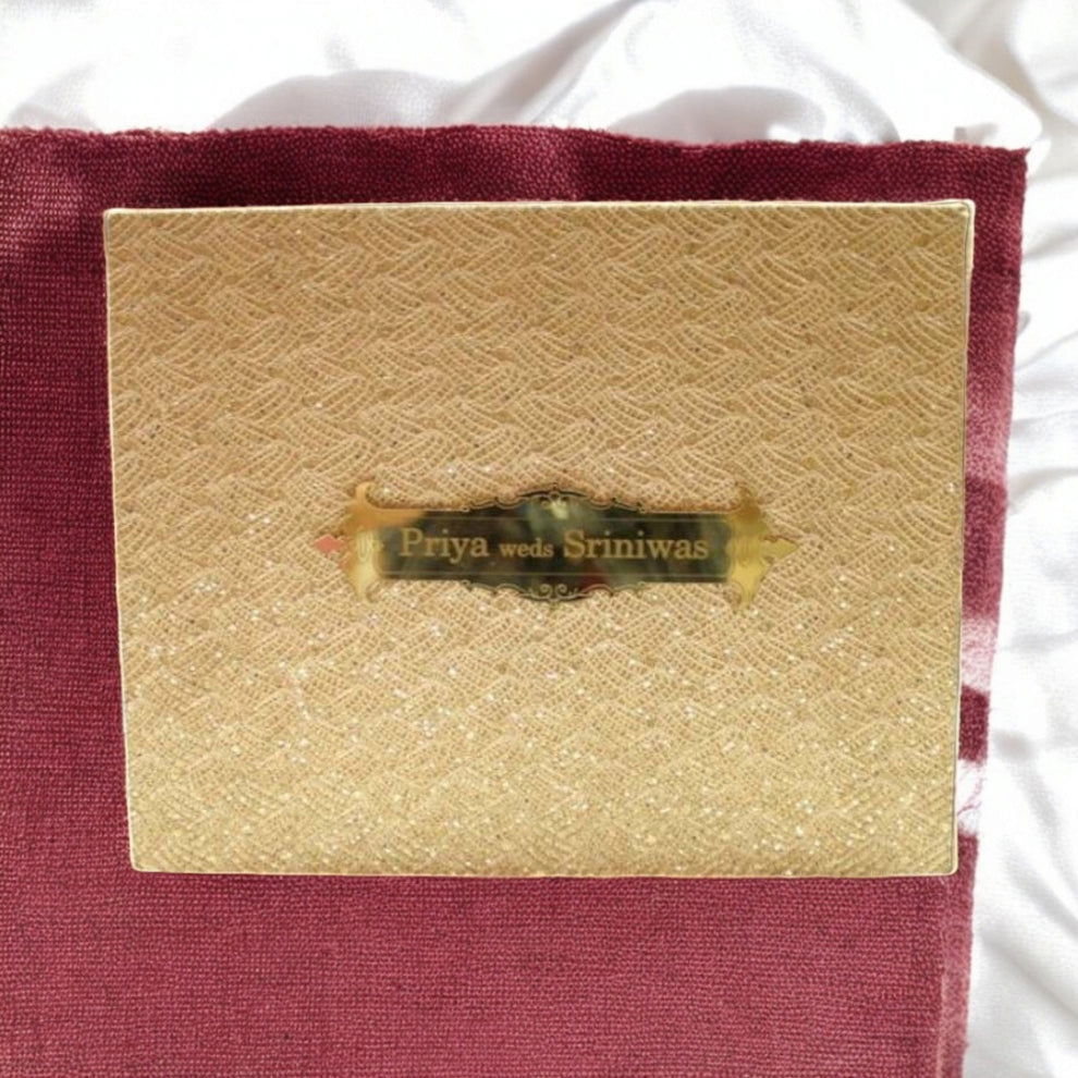KL9034B Golden Rexine MDF Dry Fruit Box with 2 Printed Card Inserts and Customised Mirror on Top (2 Jars) - Kalash Cards