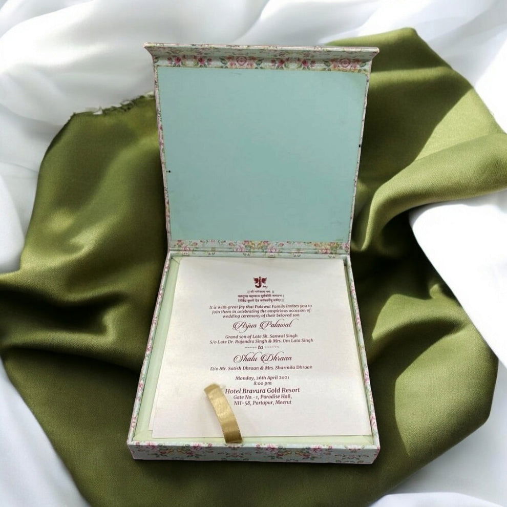 KL9035S1B Floral Design MDF Mithai & Dry Fruit Box with 2 Printed Card Inserts - Kalash Cards