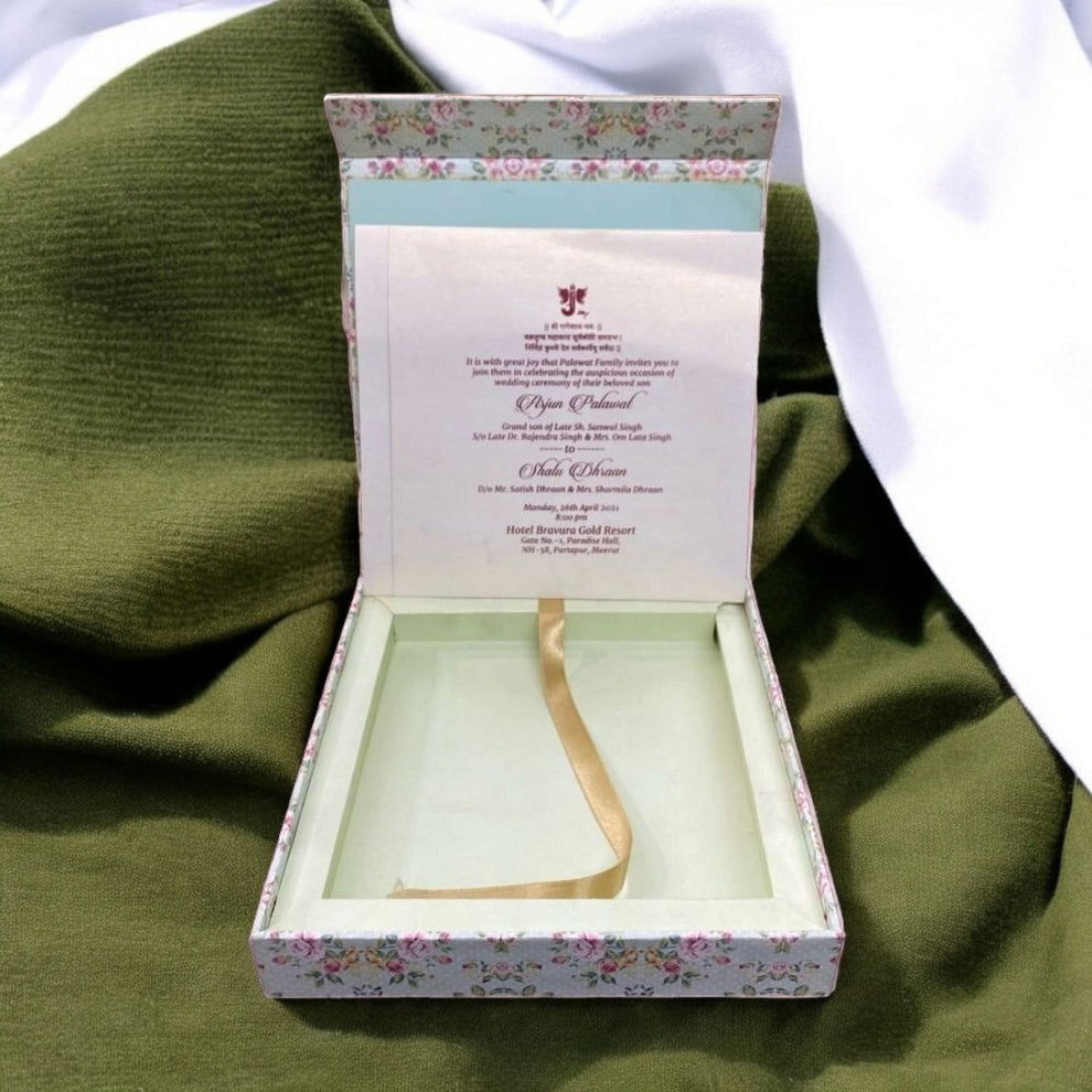 KL9035S1B Floral Design MDF Mithai & Dry Fruit Box with 2 Printed Card Inserts - Kalash Cards