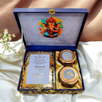 KL9036B Royal Blue Floral Design Luxury MDF Gift Box with 2 Foil Printed Inserts (2 Jars) - Kalash Cards