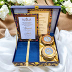 KL9036B Royal Blue Floral Design Luxury MDF Gift Box with 2 Foil Printed Inserts (2 Jars) - Kalash Cards