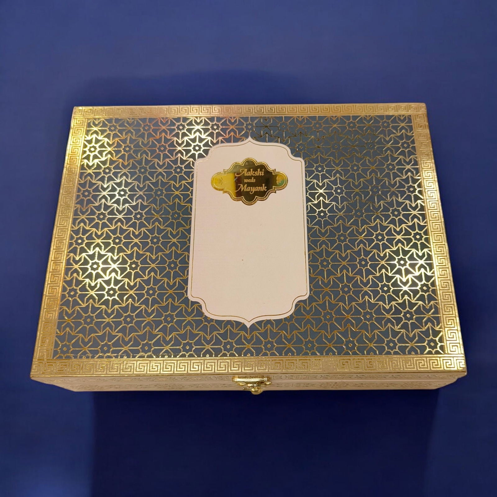 KL9042B Glittering Gold Textured Design Luxury MDF Gift Wedding Box with 2 Printed Card Inserts (2 Jars) - Kalash Cards