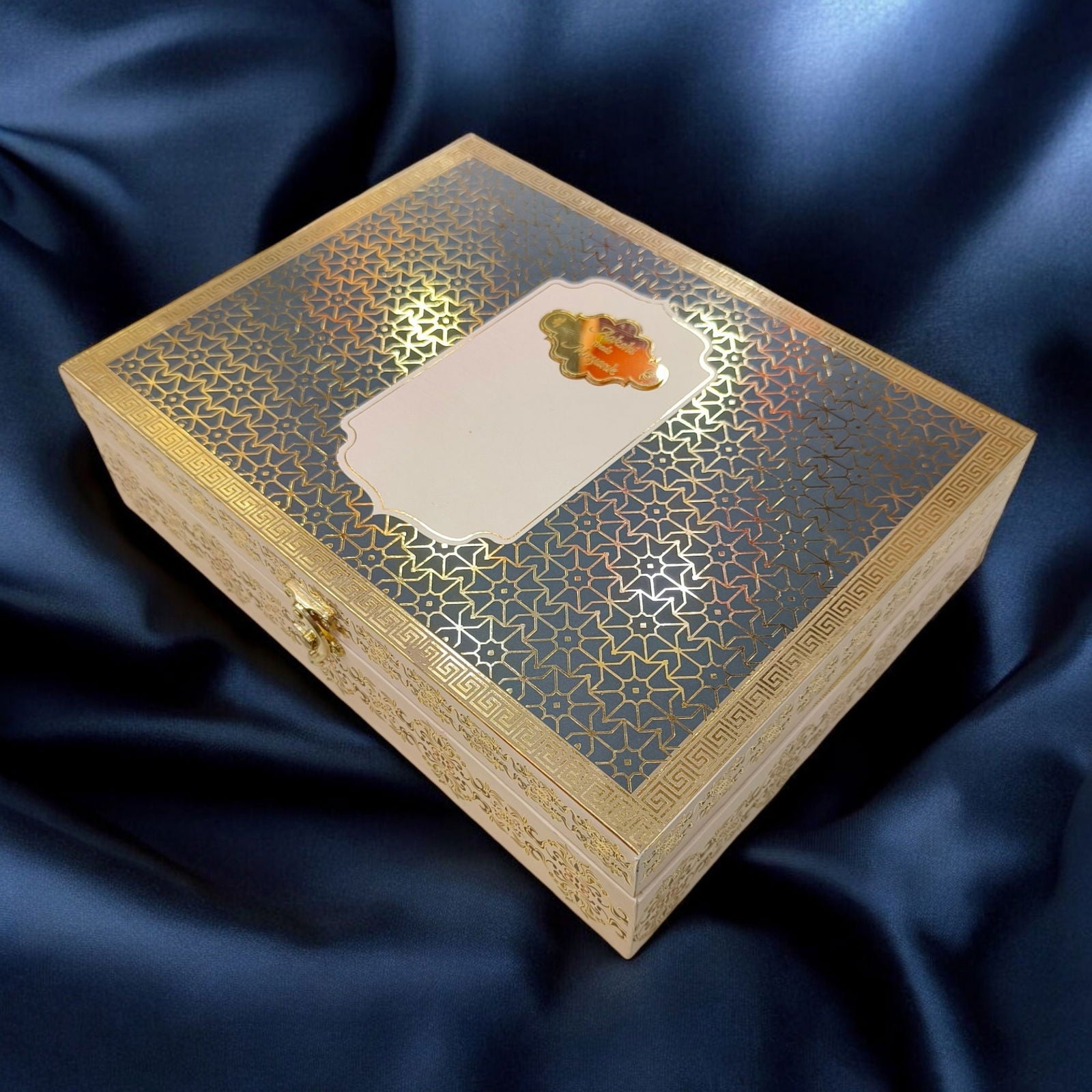KL9042B Glittering Gold Textured Design Luxury MDF Gift Wedding Box with 2 Printed Card Inserts (2 Jars) - Kalash Cards