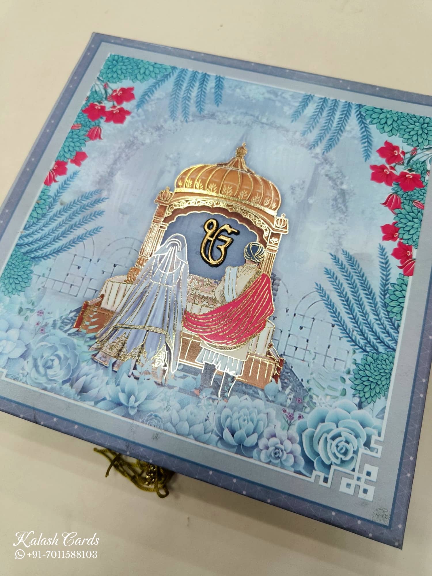KL9043 Anand Karaj Theme Cardboard Gift Box with 2 Printed Cards & Cavity
