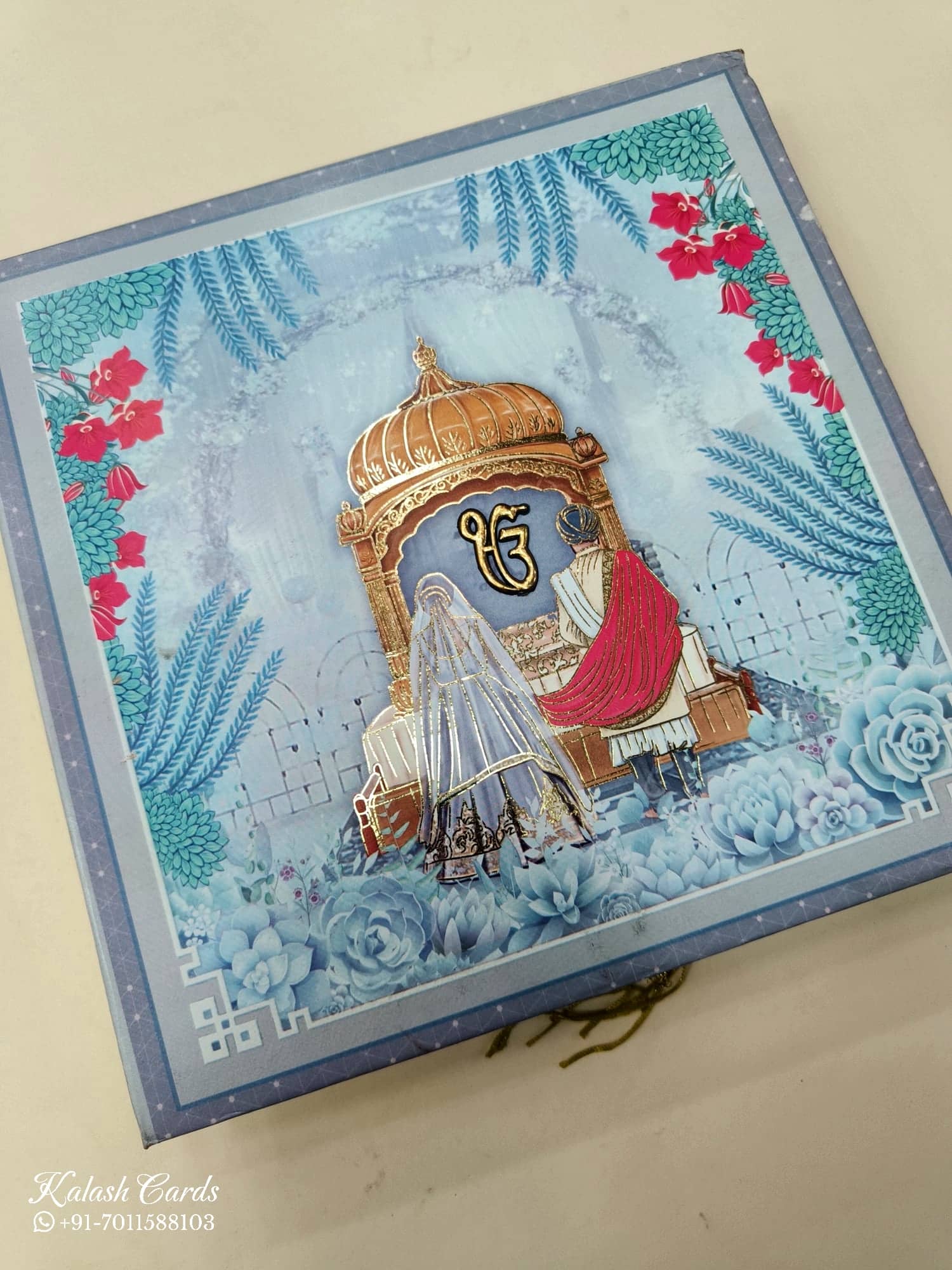 KL9043 Anand Karaj Theme Cardboard Gift Box with 2 Printed Cards & Cavity