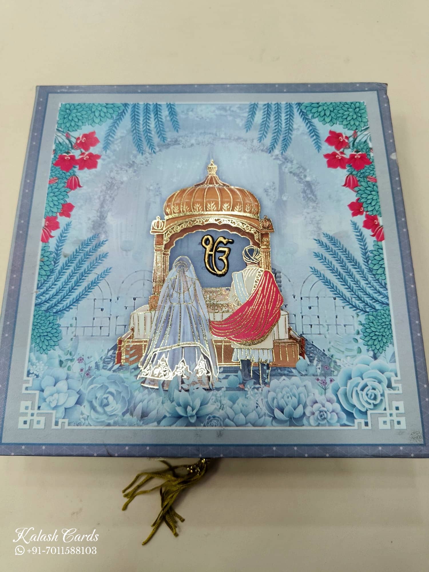 KL9043 Anand Karaj Theme Cardboard Gift Box with 2 Printed Cards & Cavity