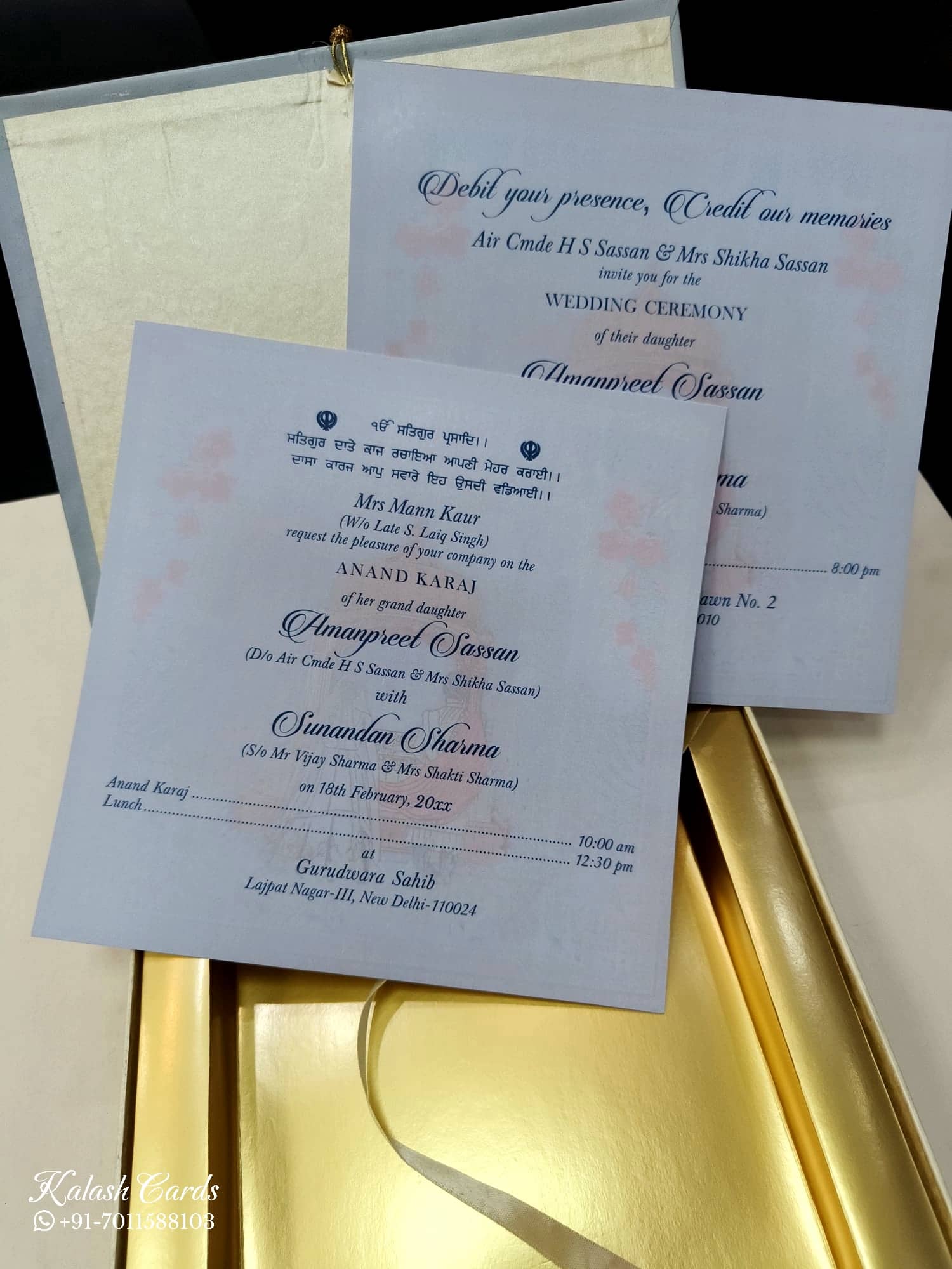 KL9043 Anand Karaj Theme Cardboard Gift Box with 2 Printed Cards & Cavity