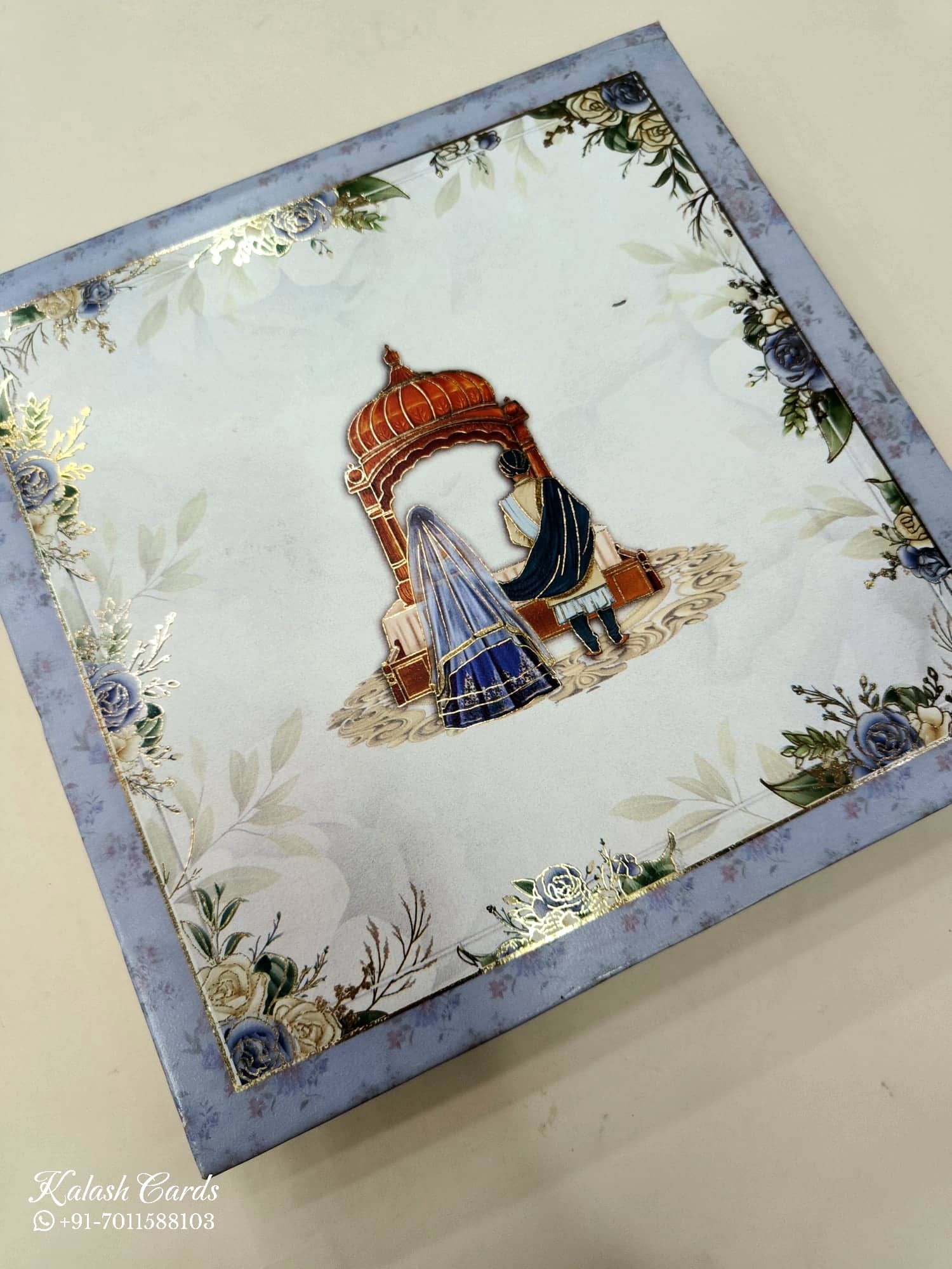 KL9044 Anand Karaj Theme Cardboard Gift Box with 2 Printed Cards & Cavity