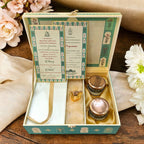 KL9044B Floral Design Luxury MDF Wedding Gift Box with 2 Printed Card Inserts and Ganesh Murti (2 Jars) - Kalash Cards