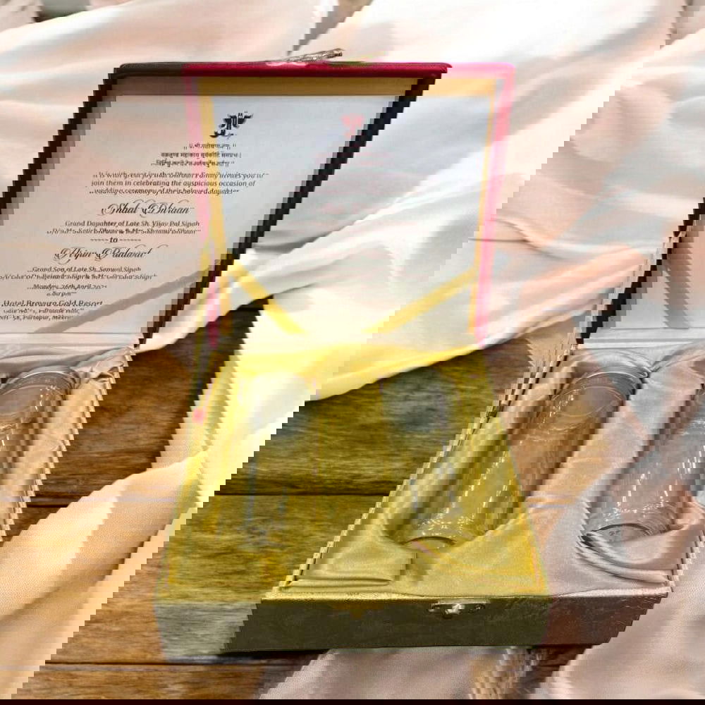 KL9046B Velvet Fabric MDF Dry Fruit Gift Box with 2 Printed Card Inserts and Couple Name Laser on Top (2 Jars) - Kalash Cards